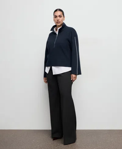 Mango Contrast Stripe Half Zip Sweater In Blue