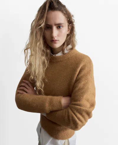 Mango Alpaca-blend Crew-neck Sweater Medium Brown In Brown