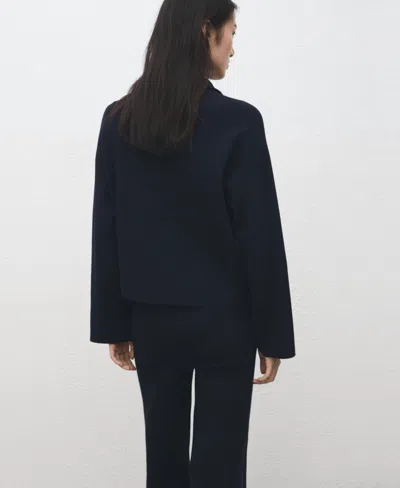 Mango Contrast Stripe Half Zip Sweater In Blue