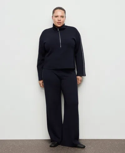 Mango Split Hem Pull-on Straight Leg Knit Pants In Blue