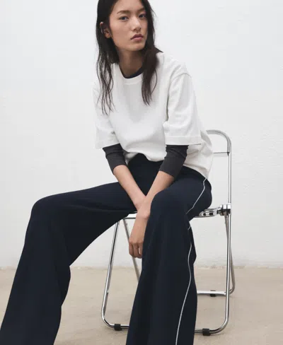 Mango Split Hem Pull-on Straight Leg Knit Pants In Blue