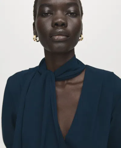 Mango Foulard Drape Long Sleeve Dress In Blue