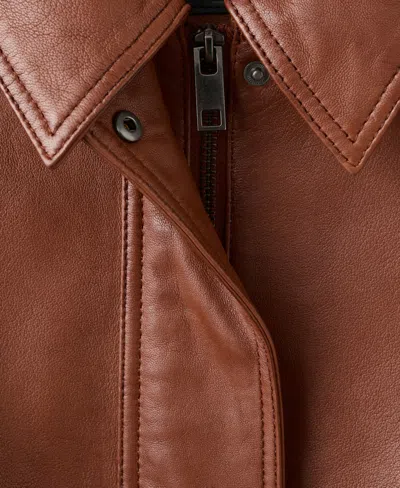 Mango Oversized Leather Jacket Cognac In Brown