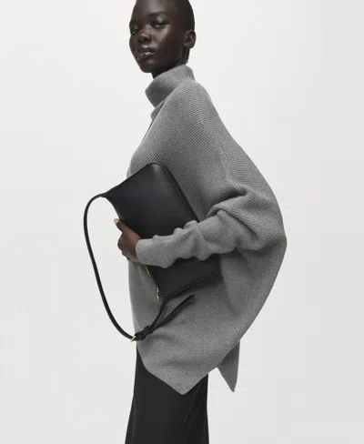 Mango Asymmetric Turtleneck Sweater In Gray