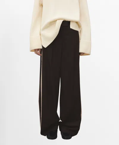 Mango Side Stripe Wide Leg Pants In Brown