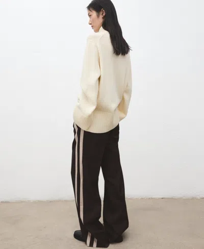 Mango Side Stripe Wide Leg Pants In Brown