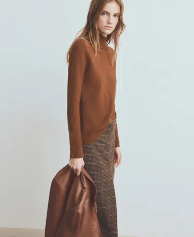 Mango Button Cuff Turtleneck Sweater In Brown
