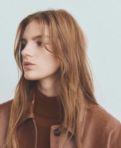 Mango Button Cuff Turtleneck Sweater In Brown