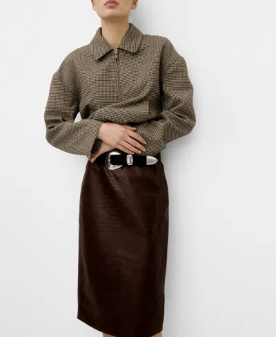 Mango Croc-effect Midi-skirt Brown In Brown
