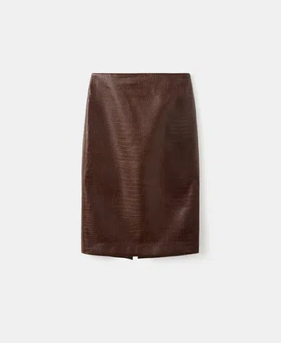 Mango Croc-effect Midi-skirt Brown In Brown