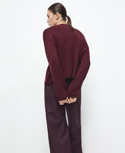 Mango Mock Neck Sweater In Burgundy