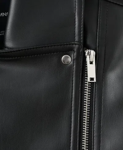 Mango Leather Biker Jacket Black In Black