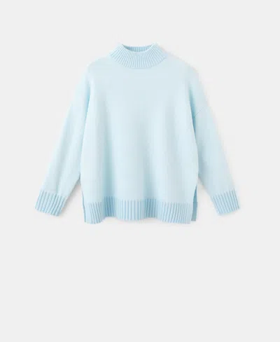 Mango Mock Neck Side Slit Sweater In Blue