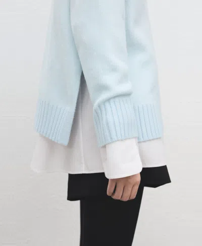 Mango Mock Neck Side Slit Sweater In Blue