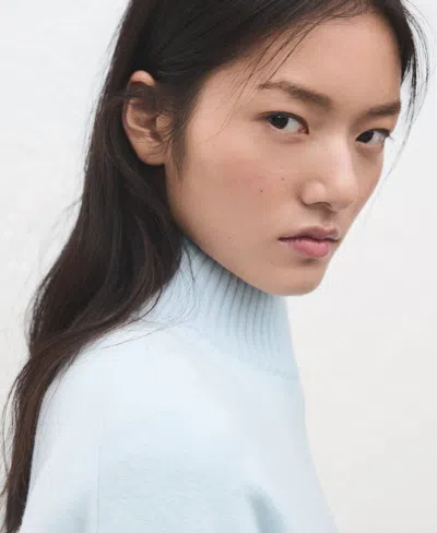 Mango Mock Neck Side Slit Sweater In Blue