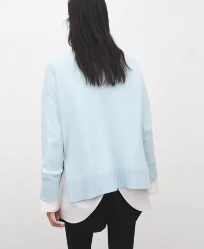 Mango Mock Neck Side Slit Sweater In Blue