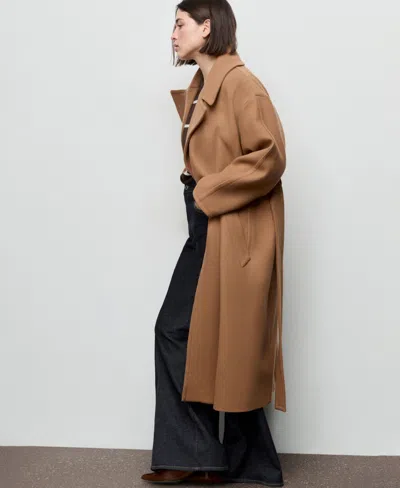 Mango Belted Wool Blend Coat In Brown
