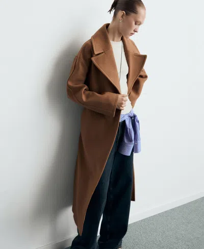 Mango Belted Wool Blend Coat In Brown