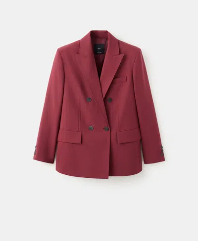 Mango Double Breasted Blazer In Burgundy
