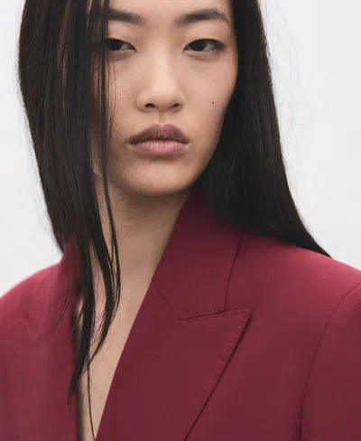 Mango Double Breasted Blazer In Burgundy