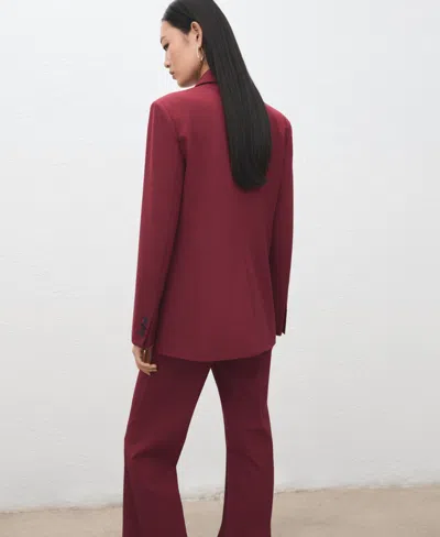 Mango Double Breasted Blazer In Burgundy