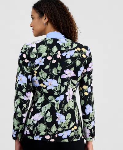 Kasper Plus Size Floral Print Open-front Jacket In Black