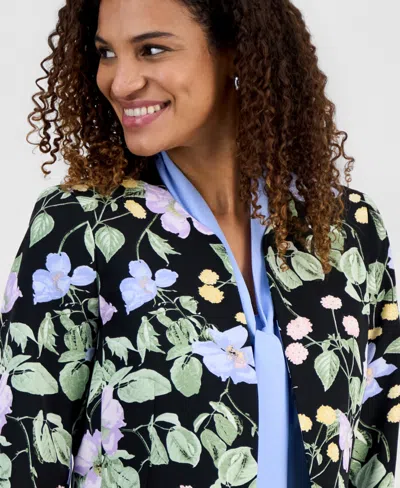 Kasper Plus Size Floral Print Open-front Jacket In Black