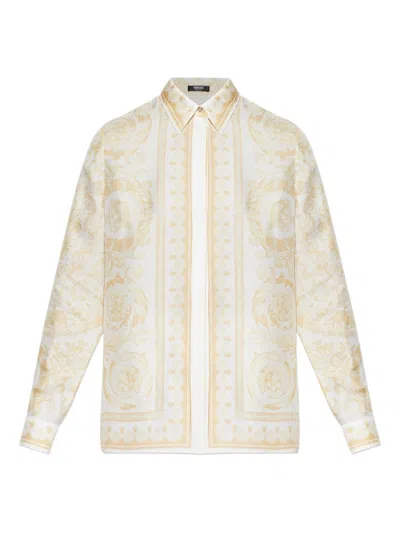 Versace Pattern-printed Long-sleeved Shirt In Gold