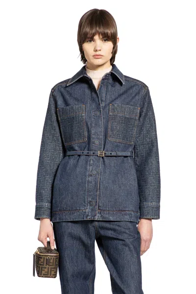 Fendi Go-to Denim Shirt Jacket With Quilted Ff Motif Clothing In Blue