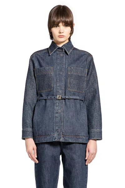Fendi Go-to Denim Shirt Jacket With Quilted Ff Motif Clothing In Blue
