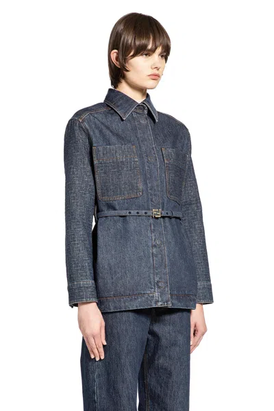 Fendi Go-to Denim Shirt Jacket With Quilted Ff Motif Clothing In Blue