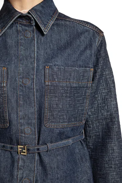 Fendi Go-to Denim Shirt Jacket With Quilted Ff Motif Clothing In Blue