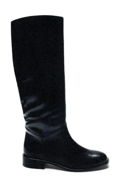 Mango Leather Knee High Boot In Black