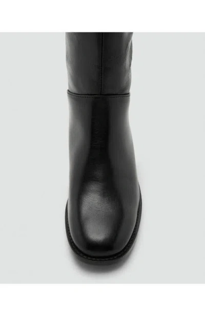 Mango Leather Knee High Boot In Black
