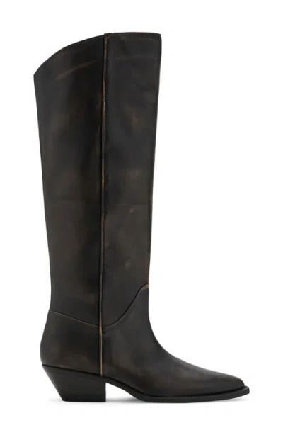 Mango Worn Look Leather Boot In Black