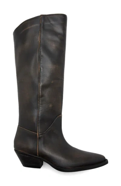Mango Worn Look Leather Boot In Black