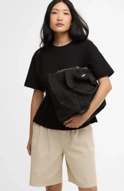 Barbour Rectangular Tote Bag Shoulder Woven Handles In Black