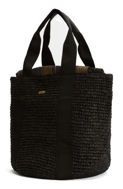 Barbour Rectangular Tote Bag Shoulder Woven Handles In Black