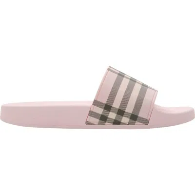 Burberry Check Pattern Slide Sandal Open Toe In Pink