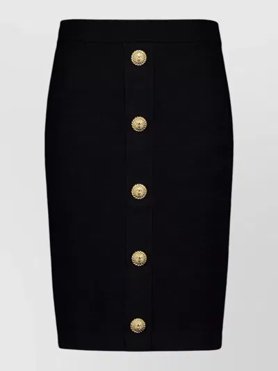 Balmain Knitted Vichy A-line Skirt With Jewel Buttons In Black