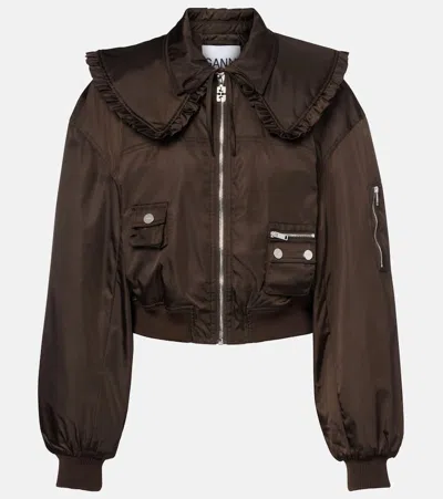 Ganni Duchesse Nylon Bomber Jacket In Brown