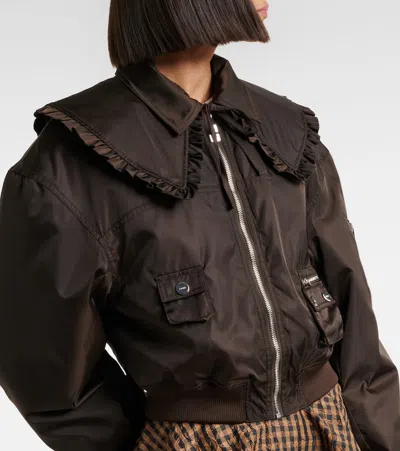 Ganni Duchesse Nylon Bomber Jacket In Brown