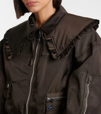 Ganni Duchesse Nylon Bomber Jacket In Brown