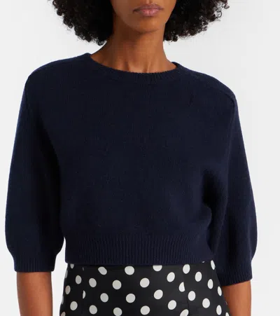 Khaite Lorelai Short Wool And Cashmere Blend Sweater In Blue