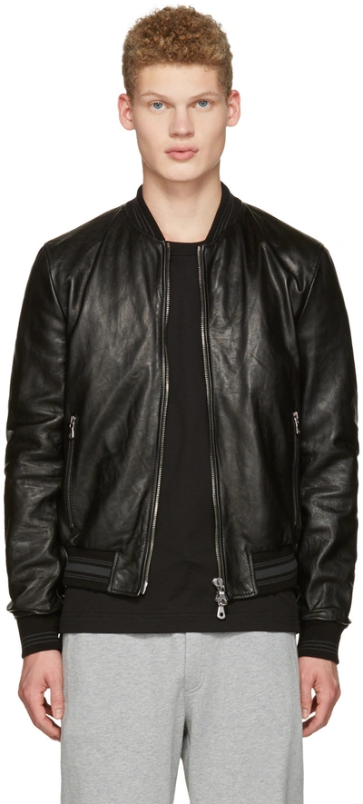 Shop Dolce & Gabbana Black Washed Leather Bomber Jacket