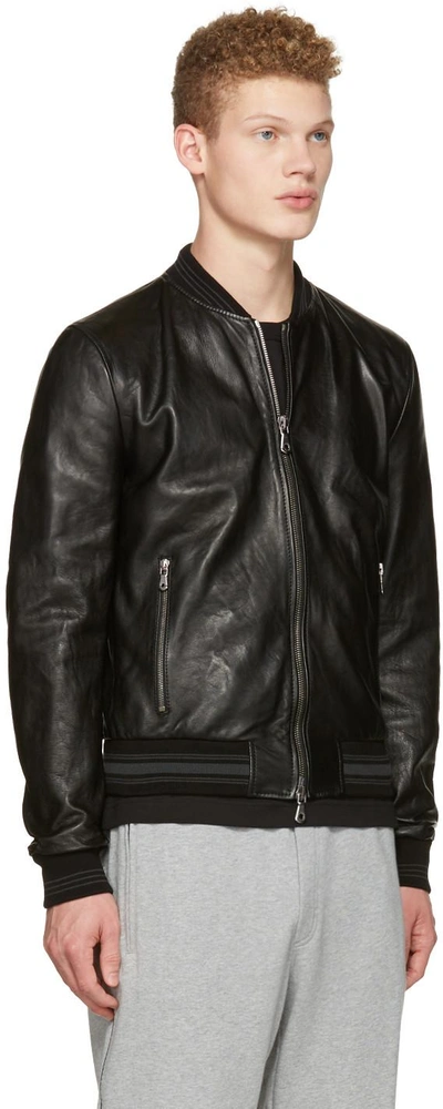 Shop Dolce & Gabbana Black Washed Leather Bomber Jacket
