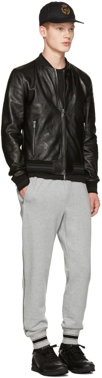 Shop Dolce & Gabbana Black Washed Leather Bomber Jacket