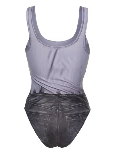 Acne Studios Black Printed Swimsuit In Blue