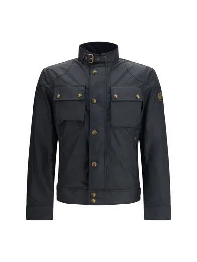 Belstaff Mens Dark Navy Racemaster High-neck Waxed-cotton Jacket In Blue