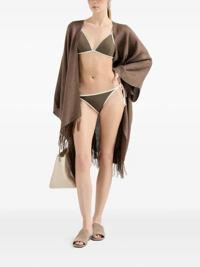Brunello Cucinelli Triangle Bikini Set Nylon Silk Blend In Brown